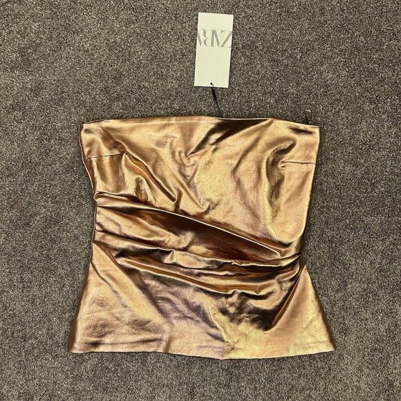 Zara Women's Bronze Metallic Off-Shoulder Strapless Top Size S - Small - NWT - Picture 5 of 16